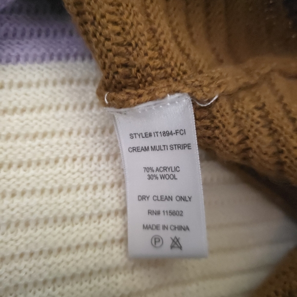 Vestique Striped Green, Cream, Purple, and Brown Wool Blend Sweater Sz S - Picture 5 of 8